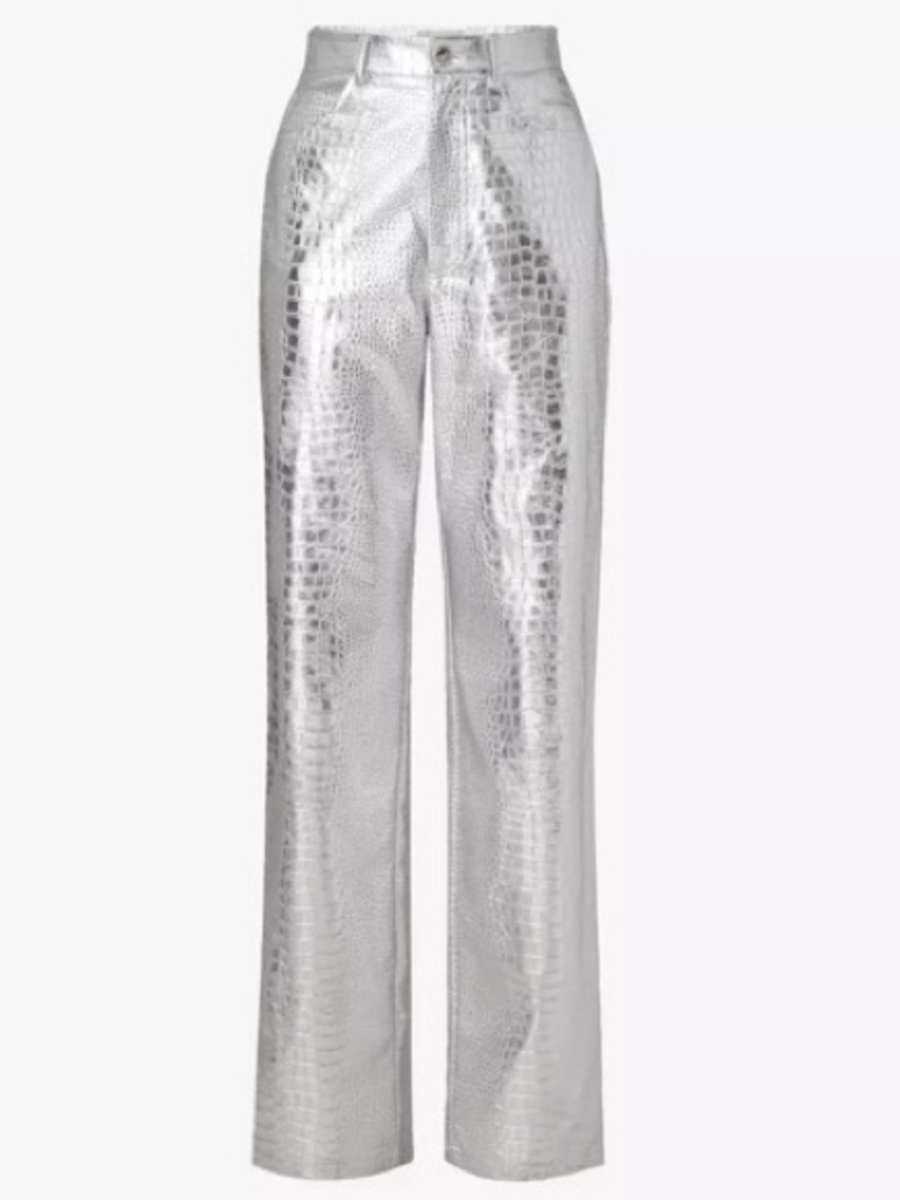 Daphne Metallic Silver Straight Leg High-Rise Pants